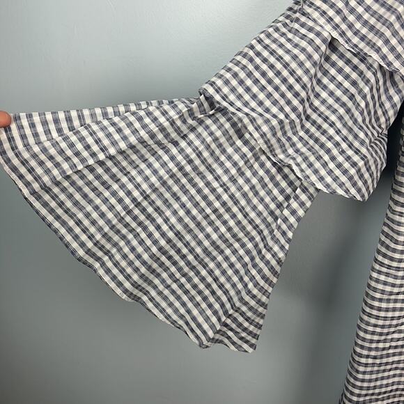 Wayf medium tiered sleeve gingham check off shoulder top - Picture 4 of 9